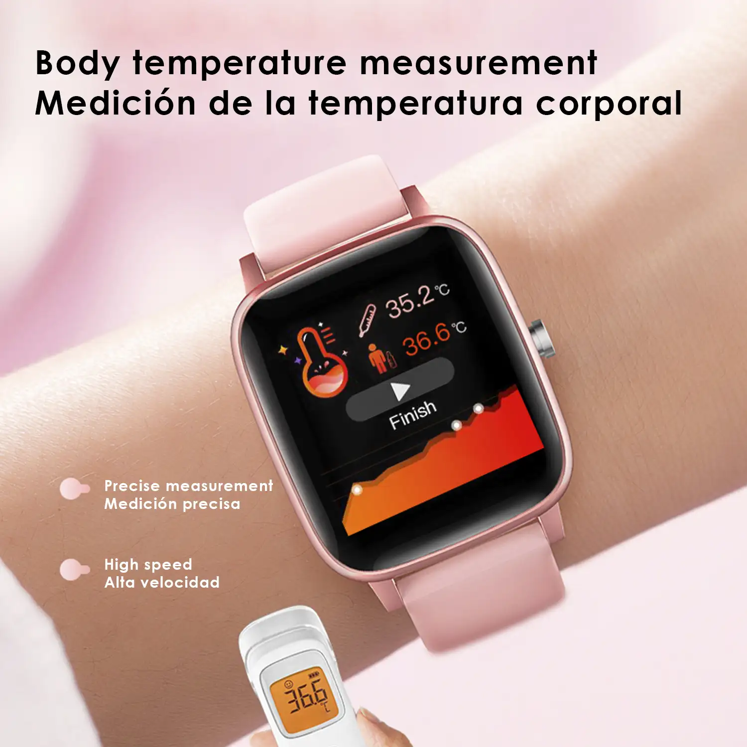Smartwatch T98 con temperatura corporal, monitor cardiaco y modo multideporte