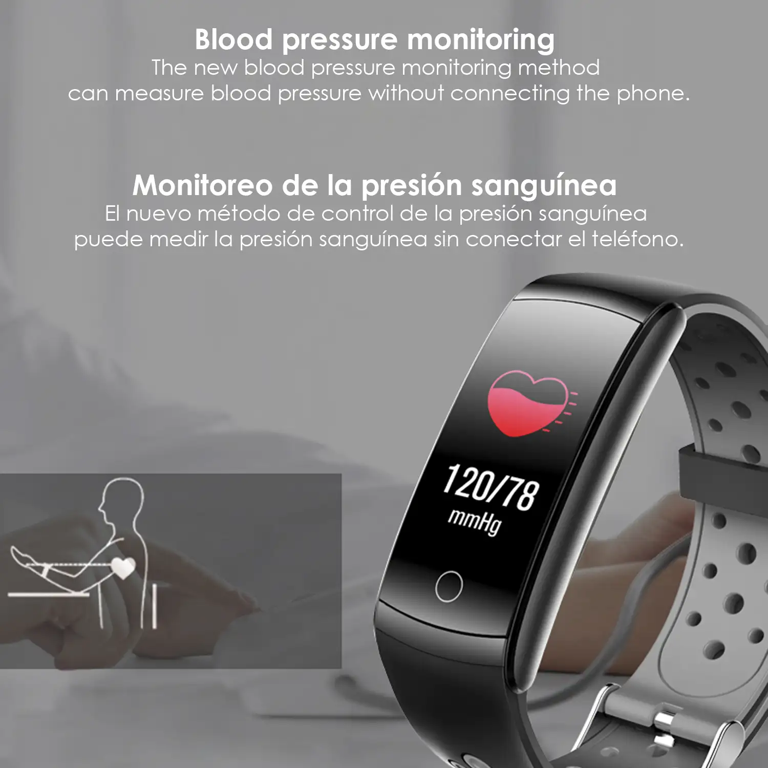 Brazalete inteligente Q8T con temperatura corporal, multideporte, monitor cardiaco y de presión sanguínea