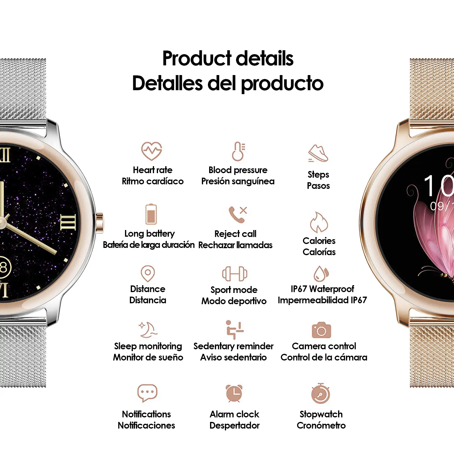 Smartwatch R18 con monitor cardiaco dinámico, tensión, oxígeno en sangre y notificaciones.