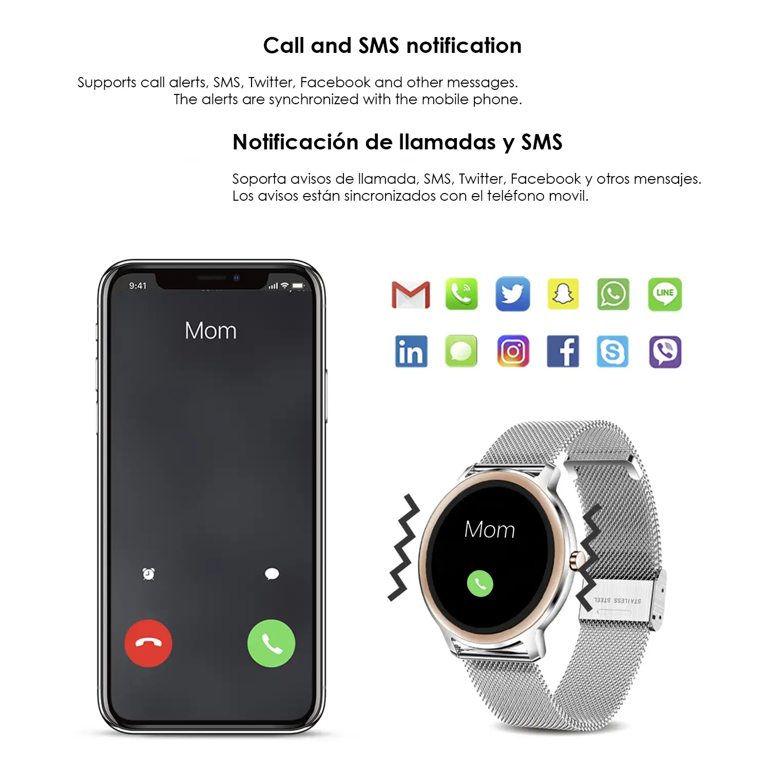 Smartwatch R18 con monitor cardiaco dinámico, tensión, oxígeno en sangre y notificaciones.