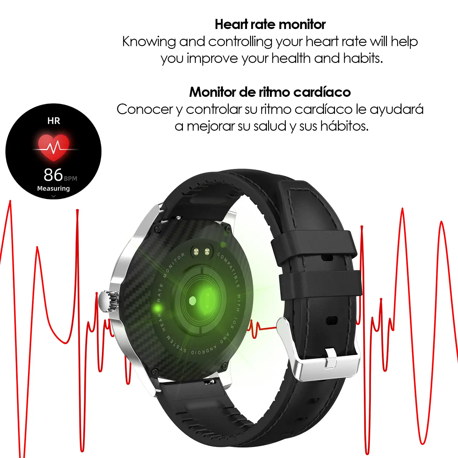 Smartwatch K15 con temperatura corporal, modo multideporte, monitor cardiaco y tensión.