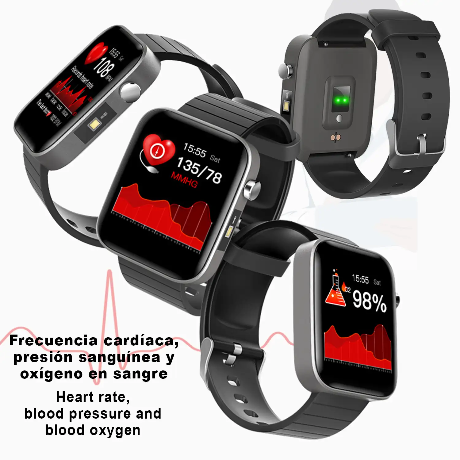 Smartwatch T68 con alarma de temperatura corporal, linterna, modo multideporte, monitor cardiaco y tensión.