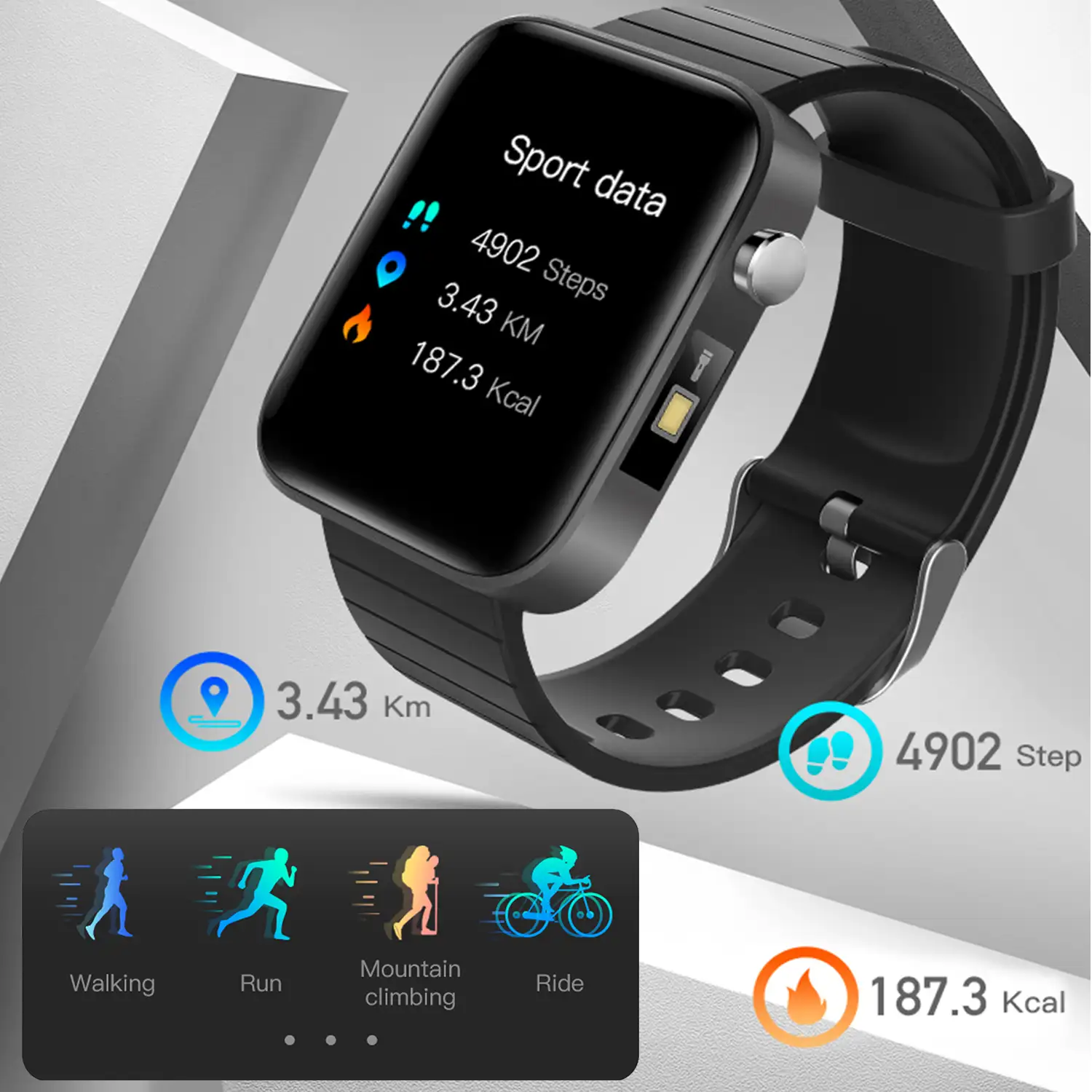 Smartwatch T68 con alarma de temperatura corporal, linterna, modo multideporte, monitor cardiaco y tensión.