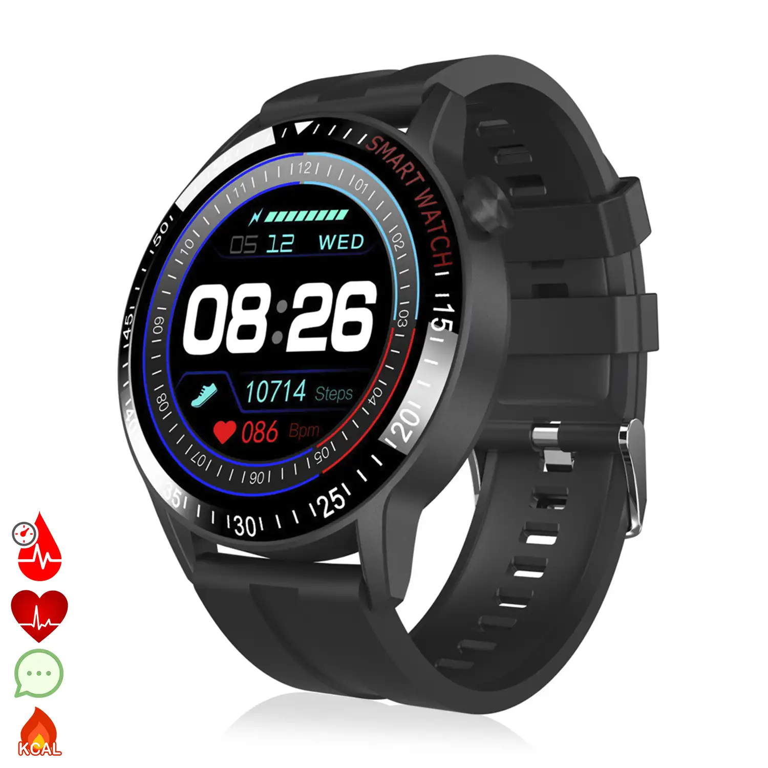 Smartwatch B30 con modo multideporte, monitor cardiaco y tensión, notificaciones.