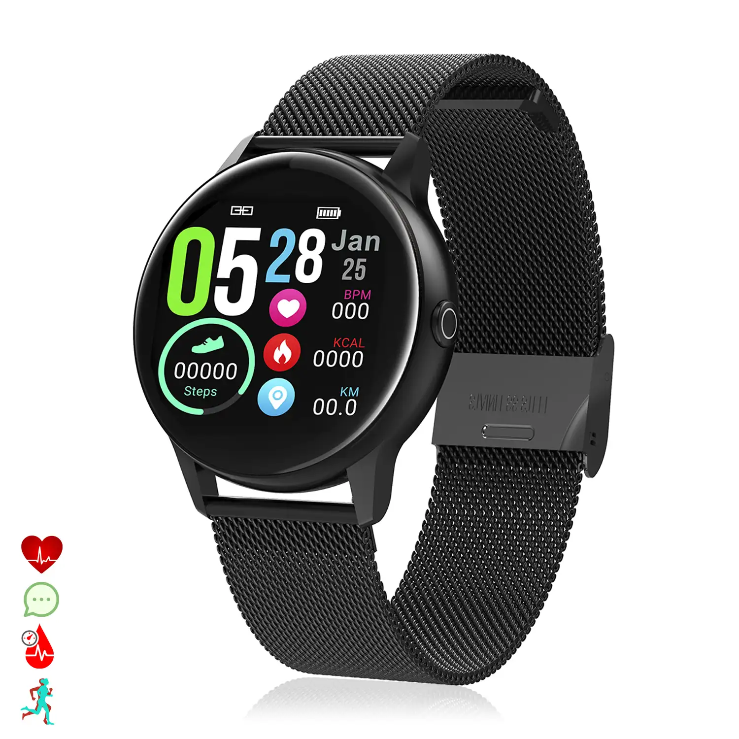 Smartwatch DT88 pantalla circular, con monitor cardiaco, altitud, presión, radiación UV y modo multideporte