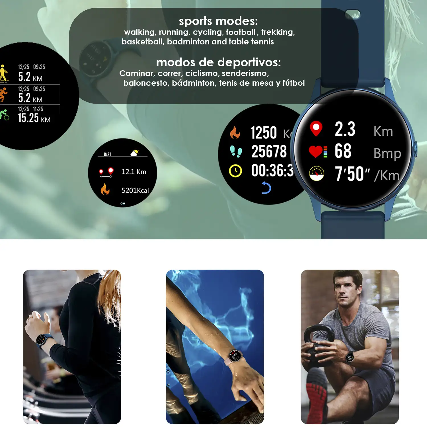 Smartwatch DT88 pantalla circular, con monitor cardiaco, altitud, presión, radiación UV y modo multideporte