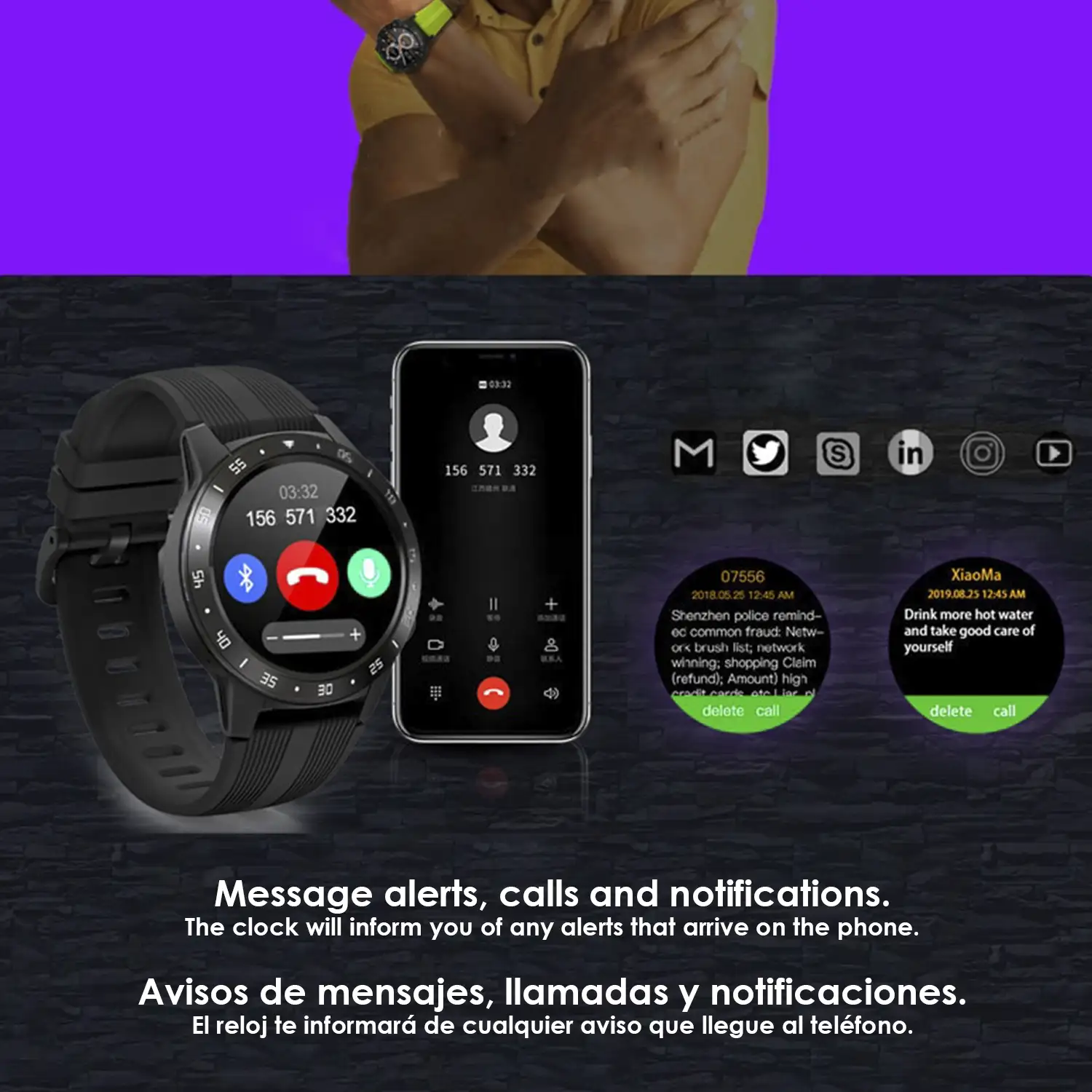 Smartwatch M5S con GPS, presión atmosférica, monitor cardíaco y funciones avanzadas.