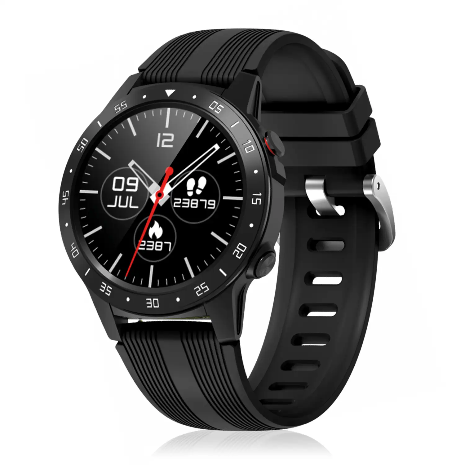 Smartwatch M5S con GPS, presión atmosférica, monitor cardíaco y funciones avanzadas.