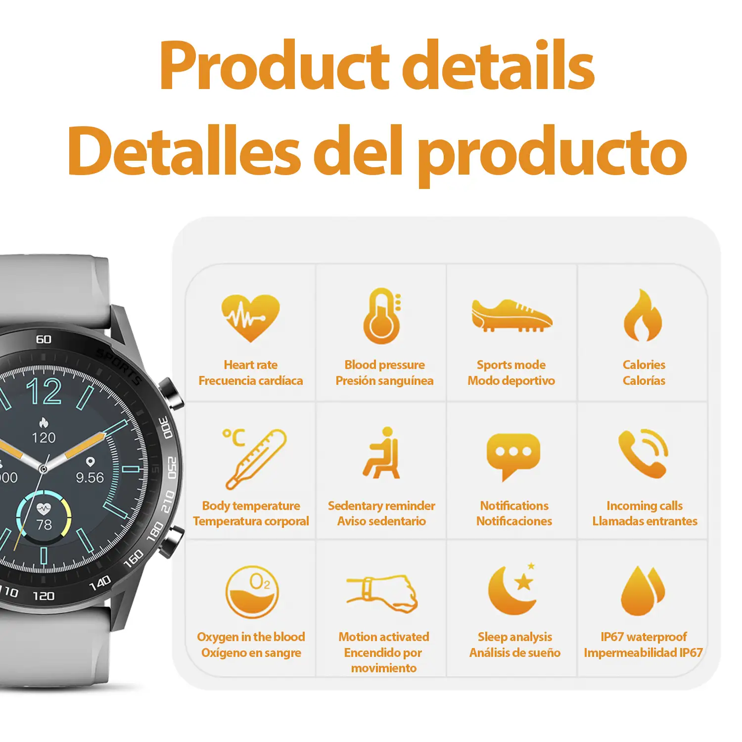 Smartwatch T23 con temperatura corporal, tensión, oxígeno en sangre y modo multideportivo.