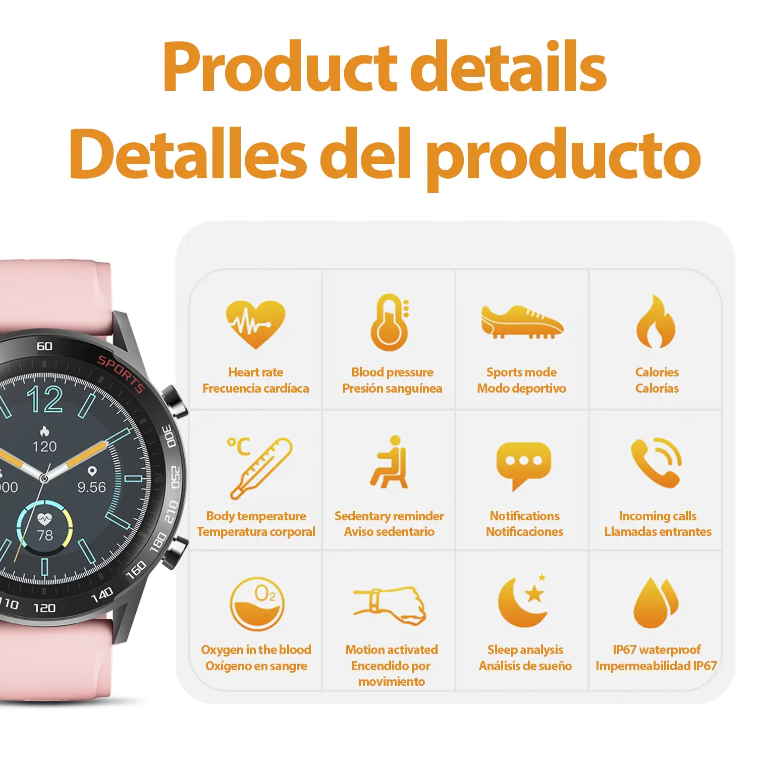 Smartwatch T23 con temperatura corporal, tensión, oxígeno en sangre y modo multideportivo.