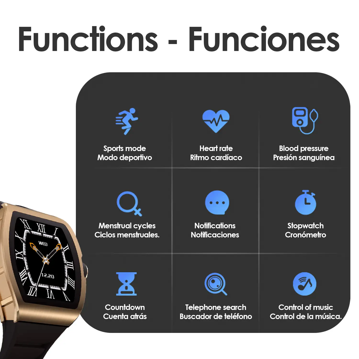 Smartwatch M11 con tensión, monitor cardíaco, 10 modos multideportivos.