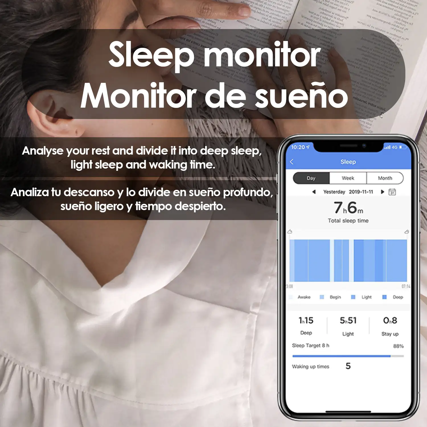 Smartwatch M11 con tensión, monitor cardíaco, 10 modos multideportivos.