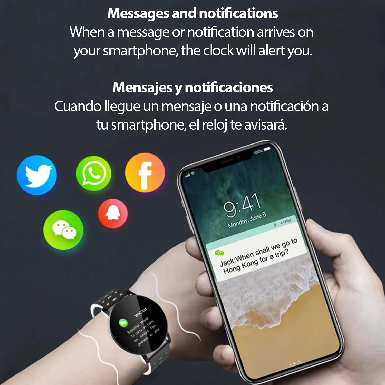 Brazalete inteligente ID119 con notificaciones, monitor cardíaco, O2 en sangre, pulso y modo multideporte