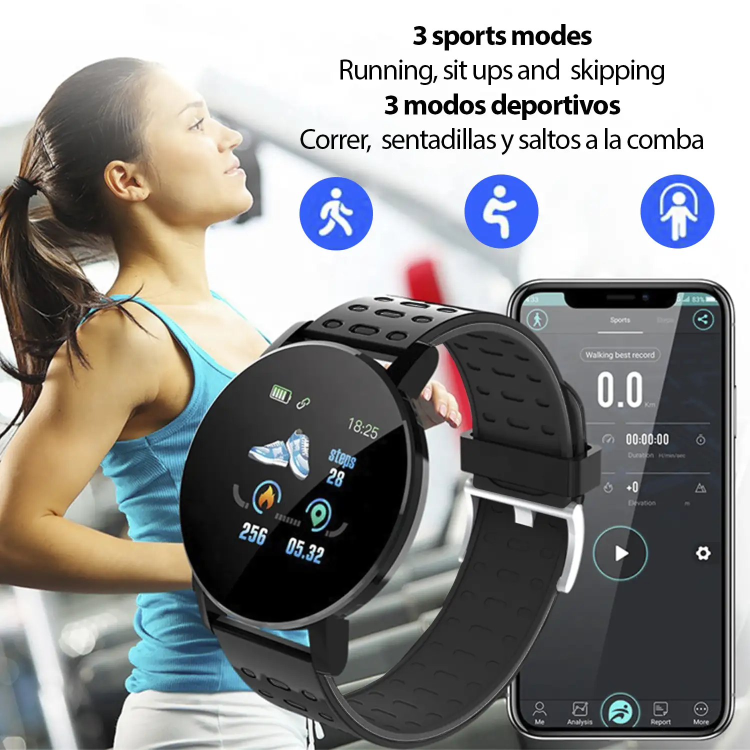 Brazalete inteligente ID119 con notificaciones, monitor cardíaco, O2 en sangre, pulso y modo multideporte