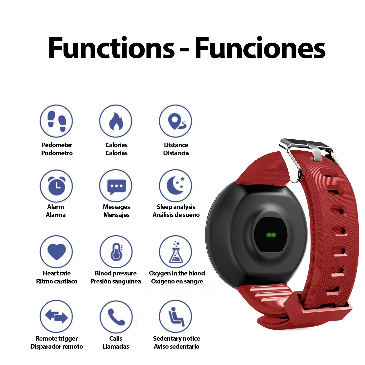 Brazalete inteligente D18 con notificaciones, monitor cardíaco, O2 en sangre, pulso y modo multideporte