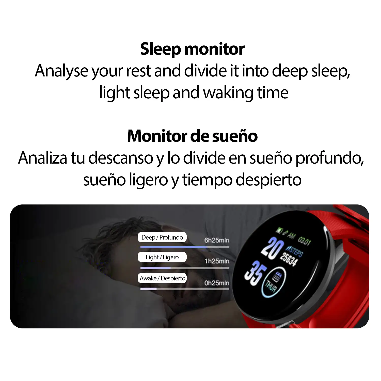 Brazalete inteligente D18 con notificaciones, monitor cardíaco, O2 en sangre, pulso y modo multideporte