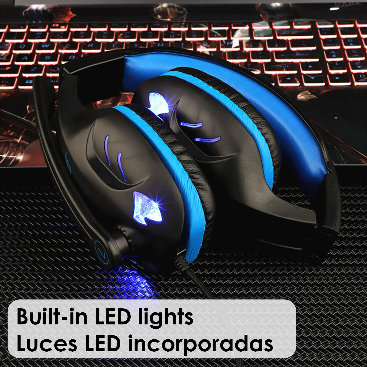 Headset IN-968. Auriculares gaming con micro, conexión minijack y luces LED, para PC/Mac.