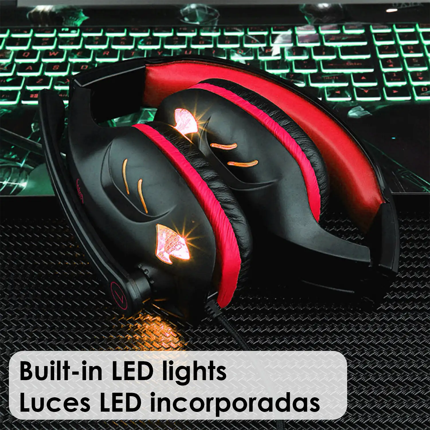 Headset IN-968. Auriculares gaming con micro, conexión minijack y luces LED, para PC/Mac.