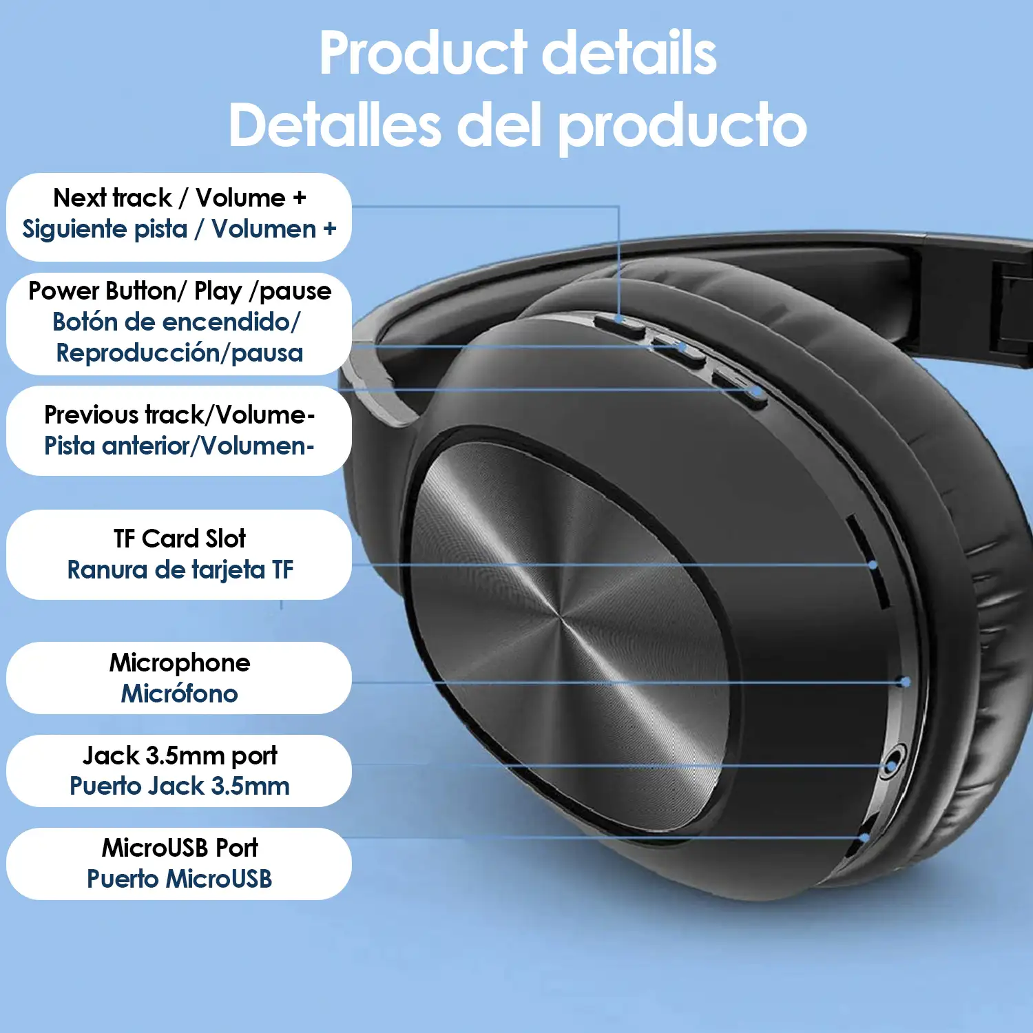 Auriculares Inalámbricos con Bluetooth Cascos Diadema con Radio FM, Tarjeta  TF