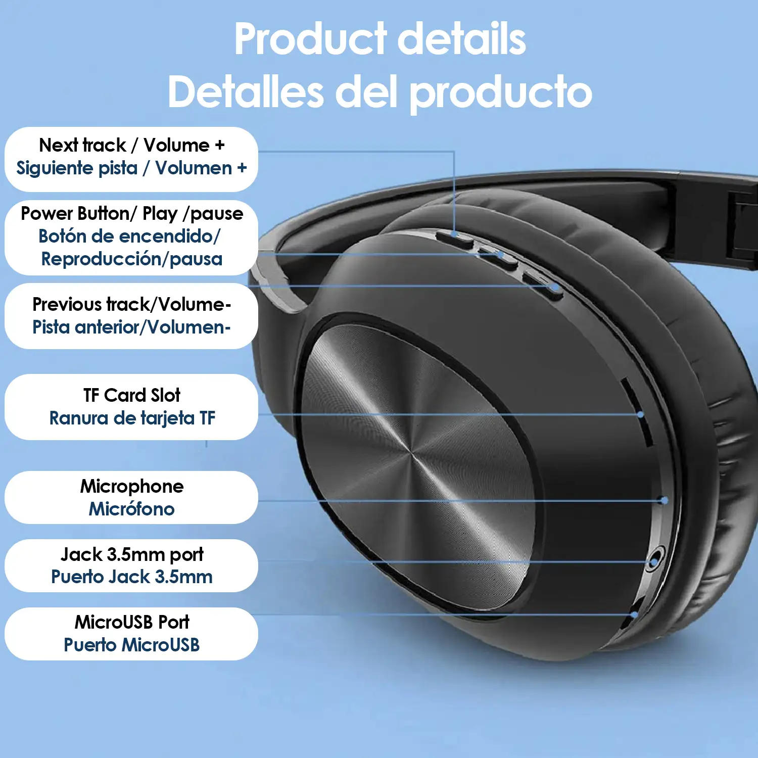 Cascos auriculares P47 Bluetooth 5.0 +EDR con radio FM incorporada y lector  de Micro SD.
