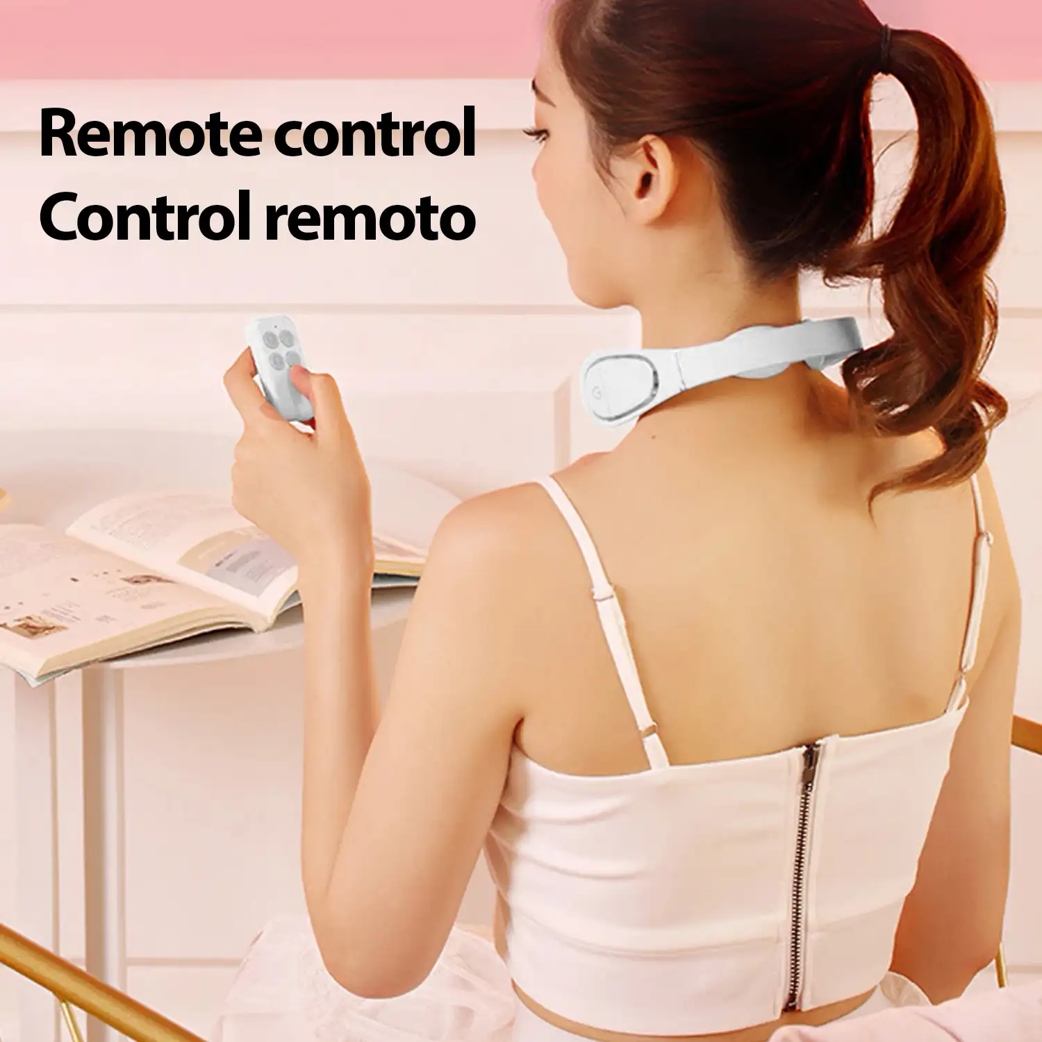 Masajeador de cuello inteligente con electrodos térmicos y control remoto. 4 modos de masaje de intensidad variable