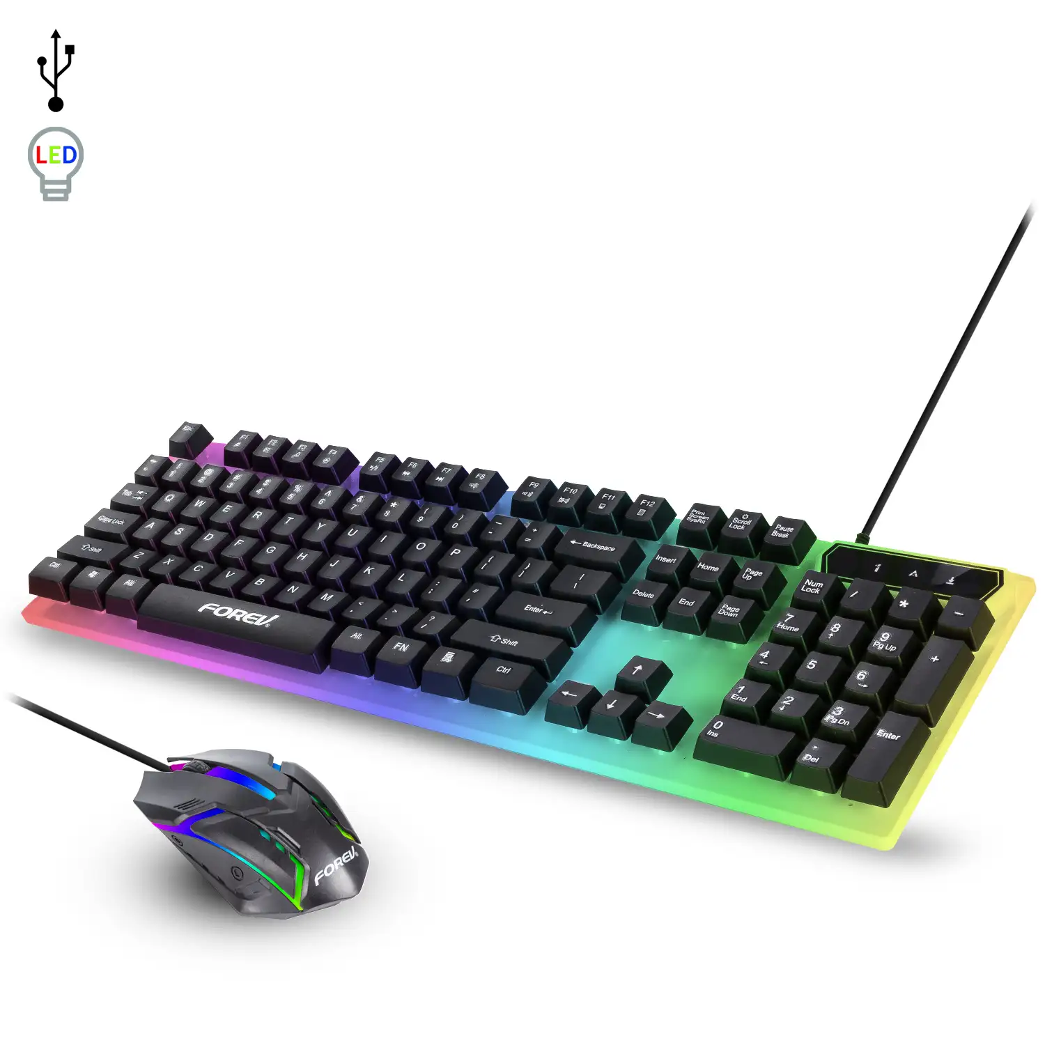 Pack gaming FV-Q3055 de teclado y ratón con luces RGB. 1000dpi.