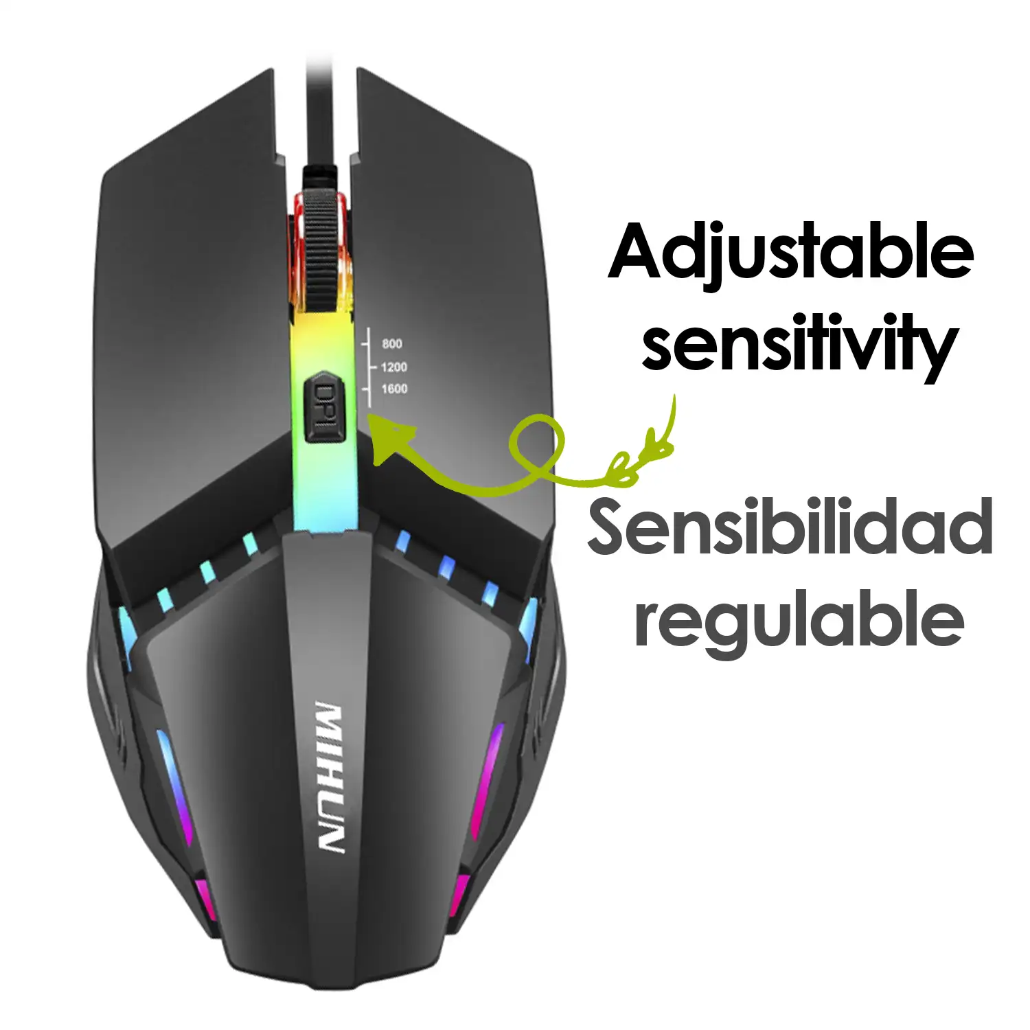 Ratón gaming G314 con luces LED RGB. 800, 1200 y 1600 dpi.