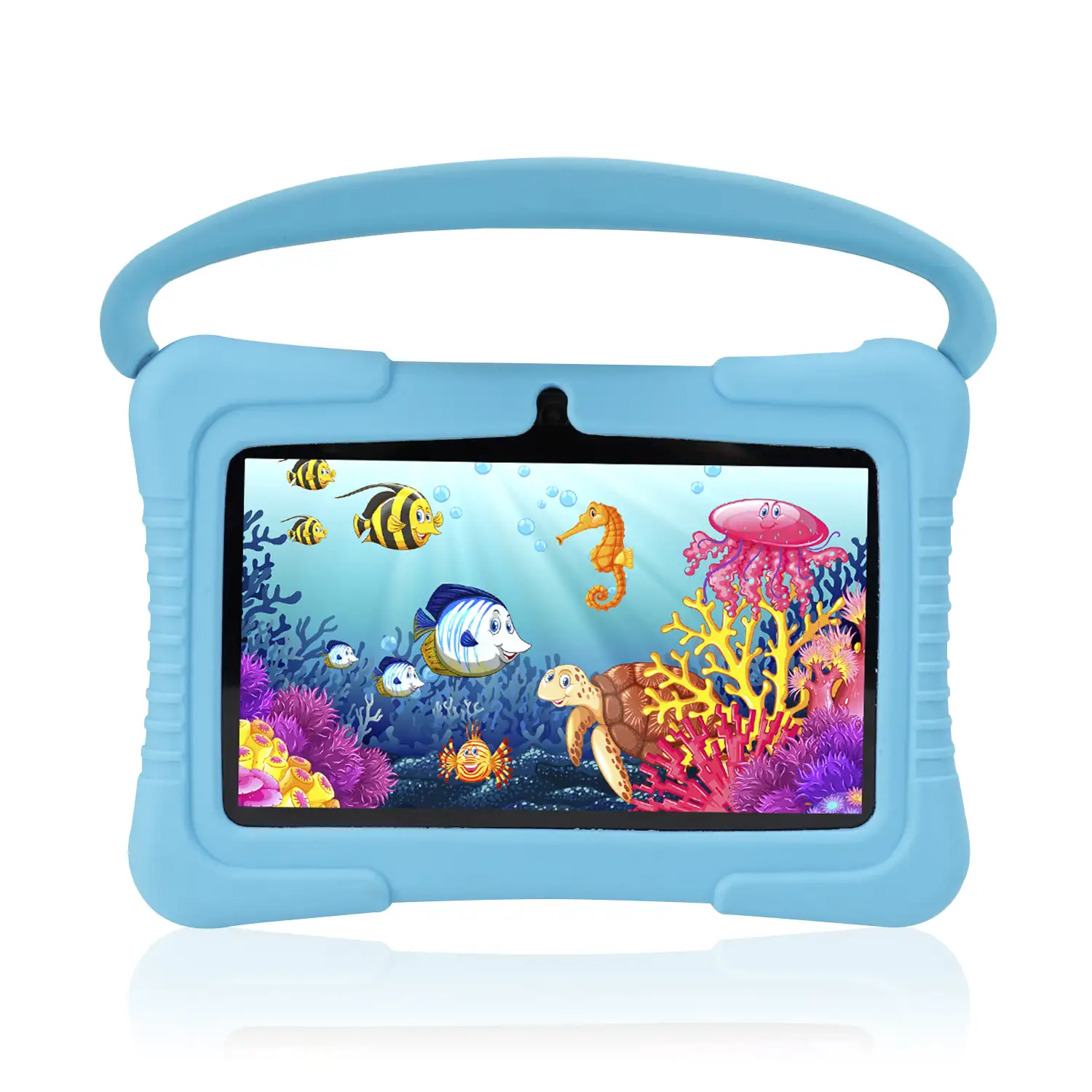 Tablet Infantil de 7 pulgadas Android Go 10 Quad Core, WiFi, con cámara y funda de silicona con asa y soporte. Control parental fácil.