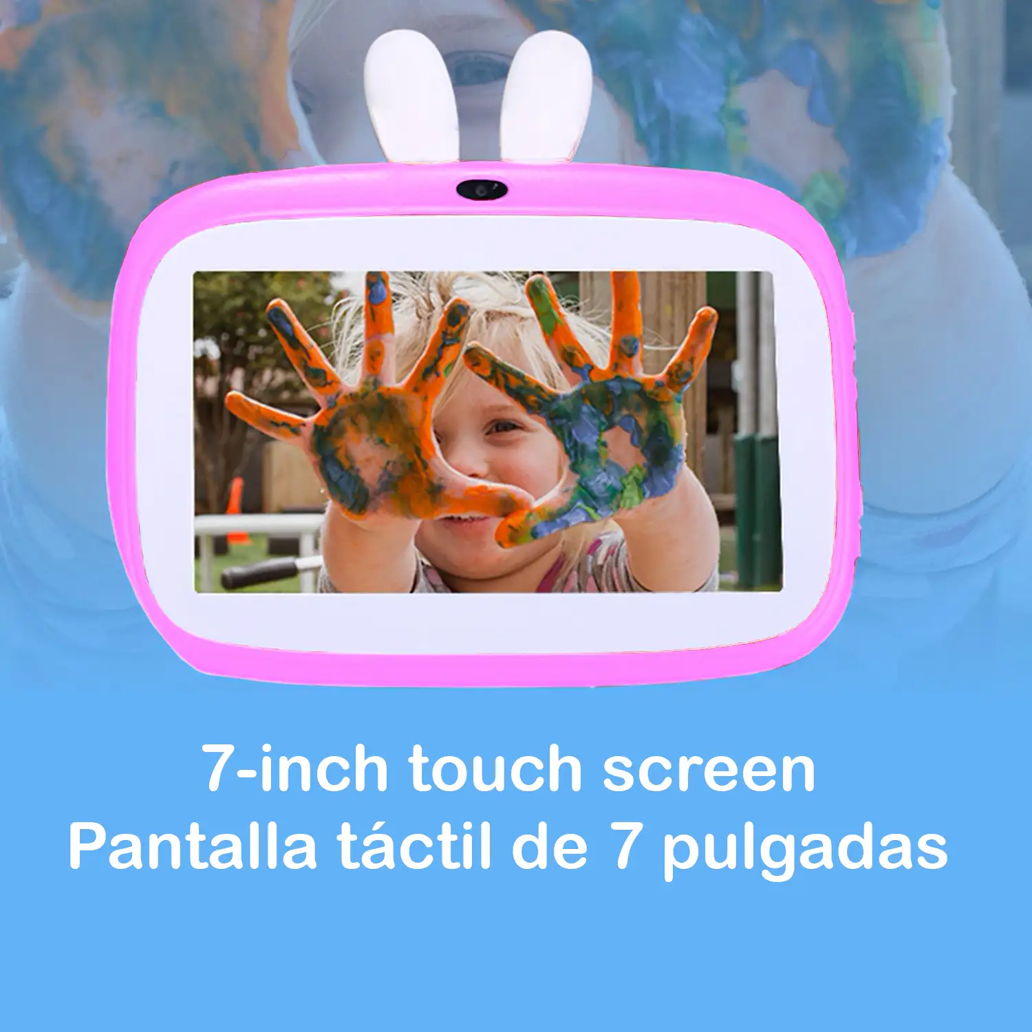 Tablet infantil Quad Core Android 9.0, WiFi, con control parental y limitador de tiempo de uso, cámara doble y solapa soporte