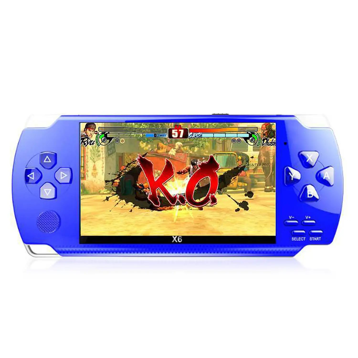 Consola de videojuegos X6 con juegos clásicos preinstalados. Reproductor multimedia con grabadora de sonido, cronómetro, calculadora y calendario.