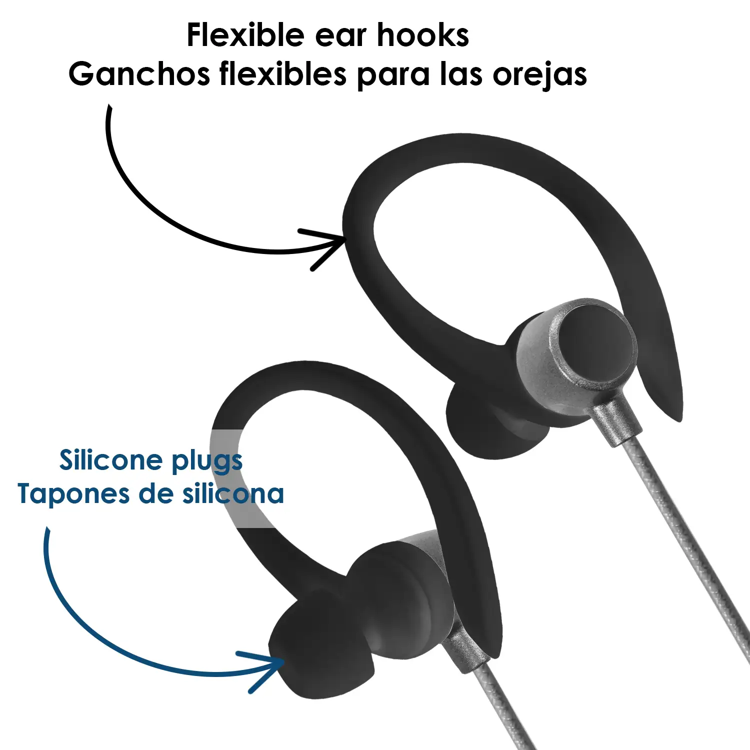 Auriculares EG-014 deportivos, máxima sujeción, con micro y botón de control incorporado.