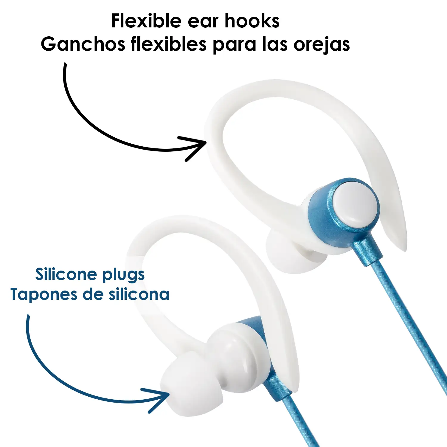 Auriculares EG-014 deportivos, máxima sujeción, con micro y botón de control incorporado.