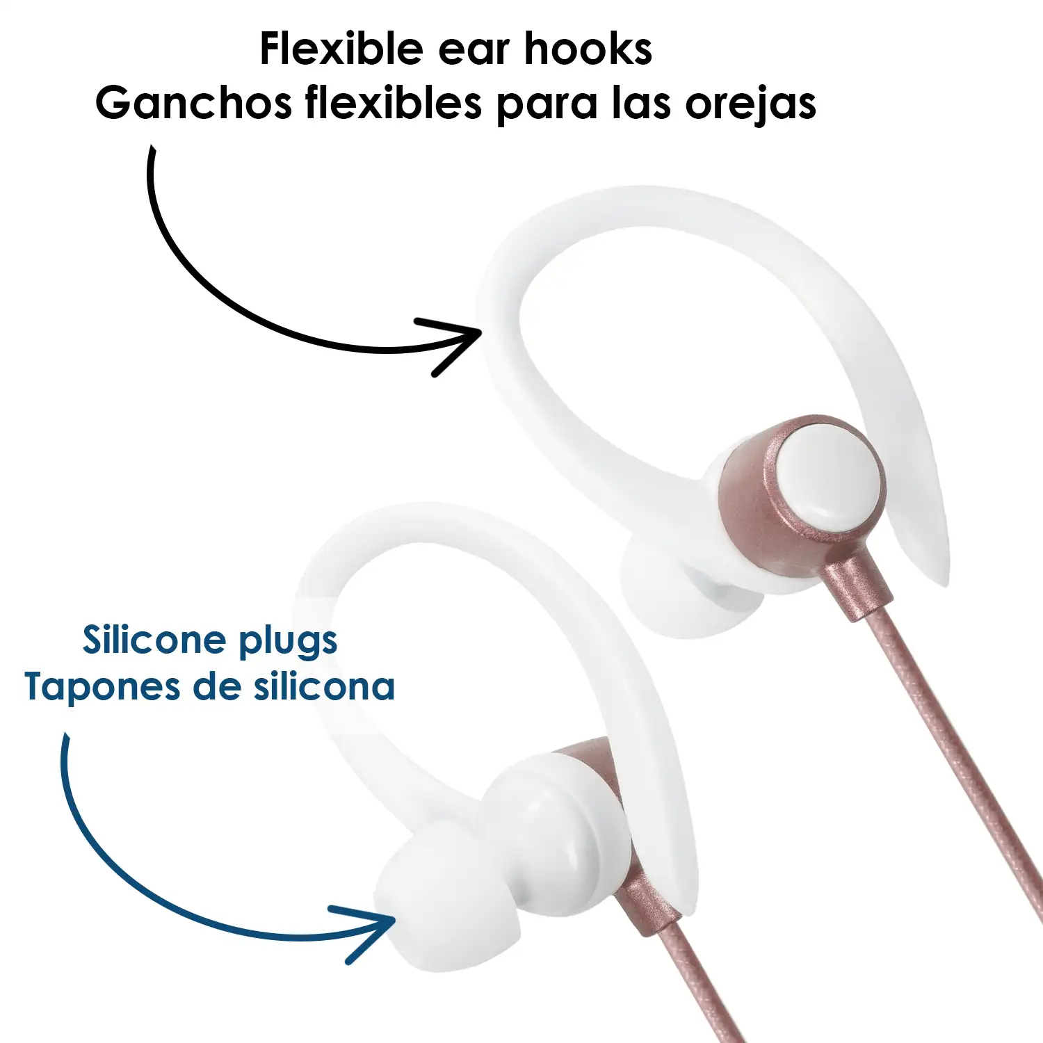 Auriculares EG-014 deportivos, máxima sujeción, con micro y botón de control incorporado.