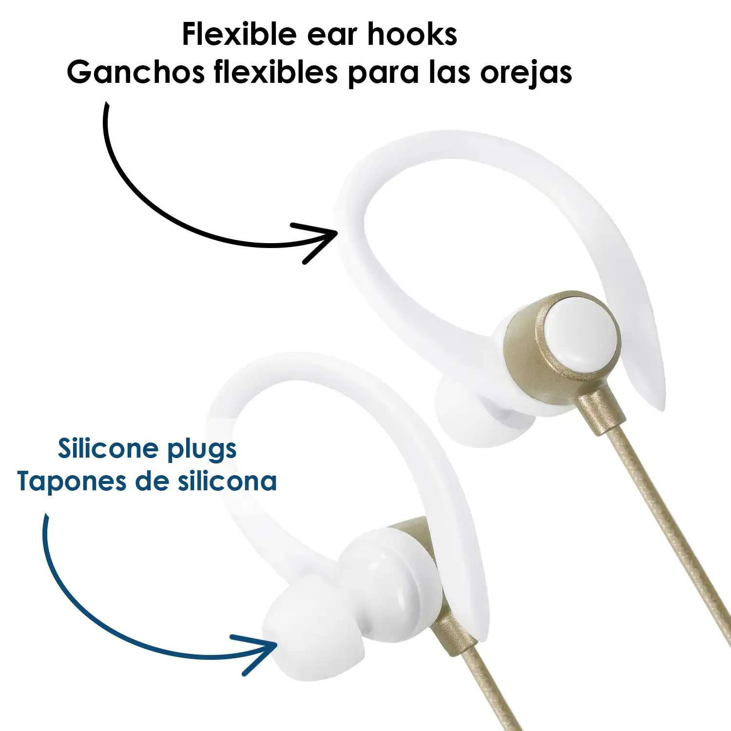 Auriculares EG-014 deportivos, máxima sujeción, con micro y botón de control incorporado.