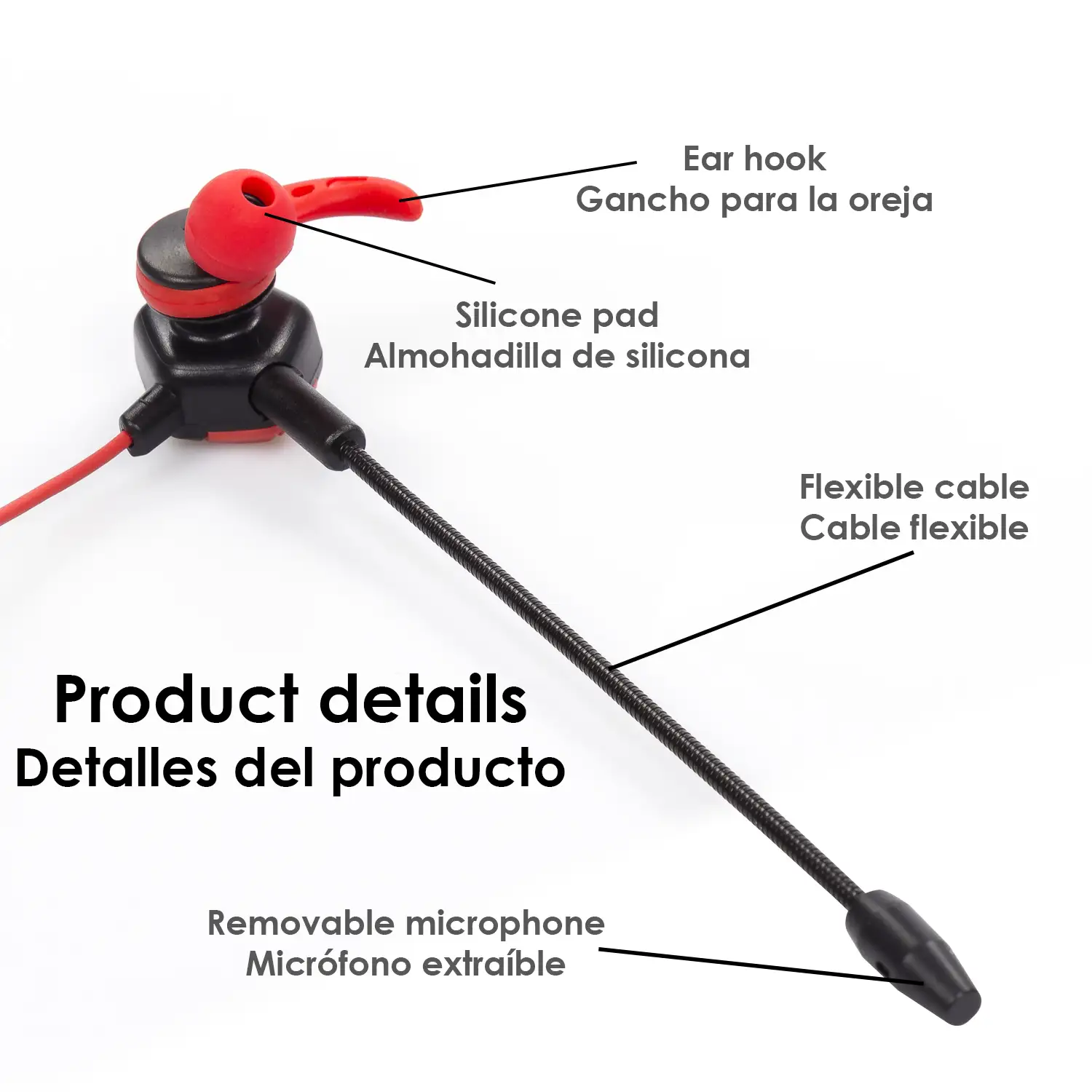 Headset In-Ear T7. Auriculares in-ear para videojuegos con micrófono dual y extraíble, control de volumen. Xbox, PS4, tablet, móvil.