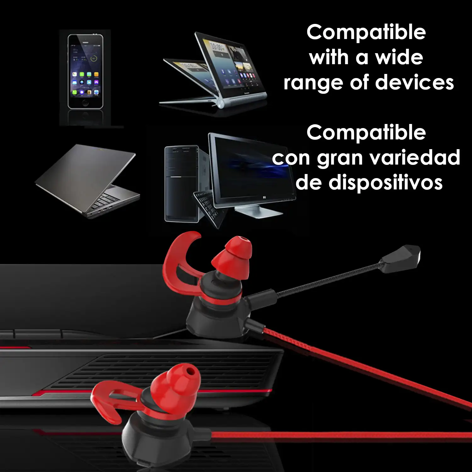 Headset In-Ear THS105. Auriculares in-ear para videojuegos con micrófono extraíble y control de volumen. Xbox, PS4, PC, tablet, móvil.