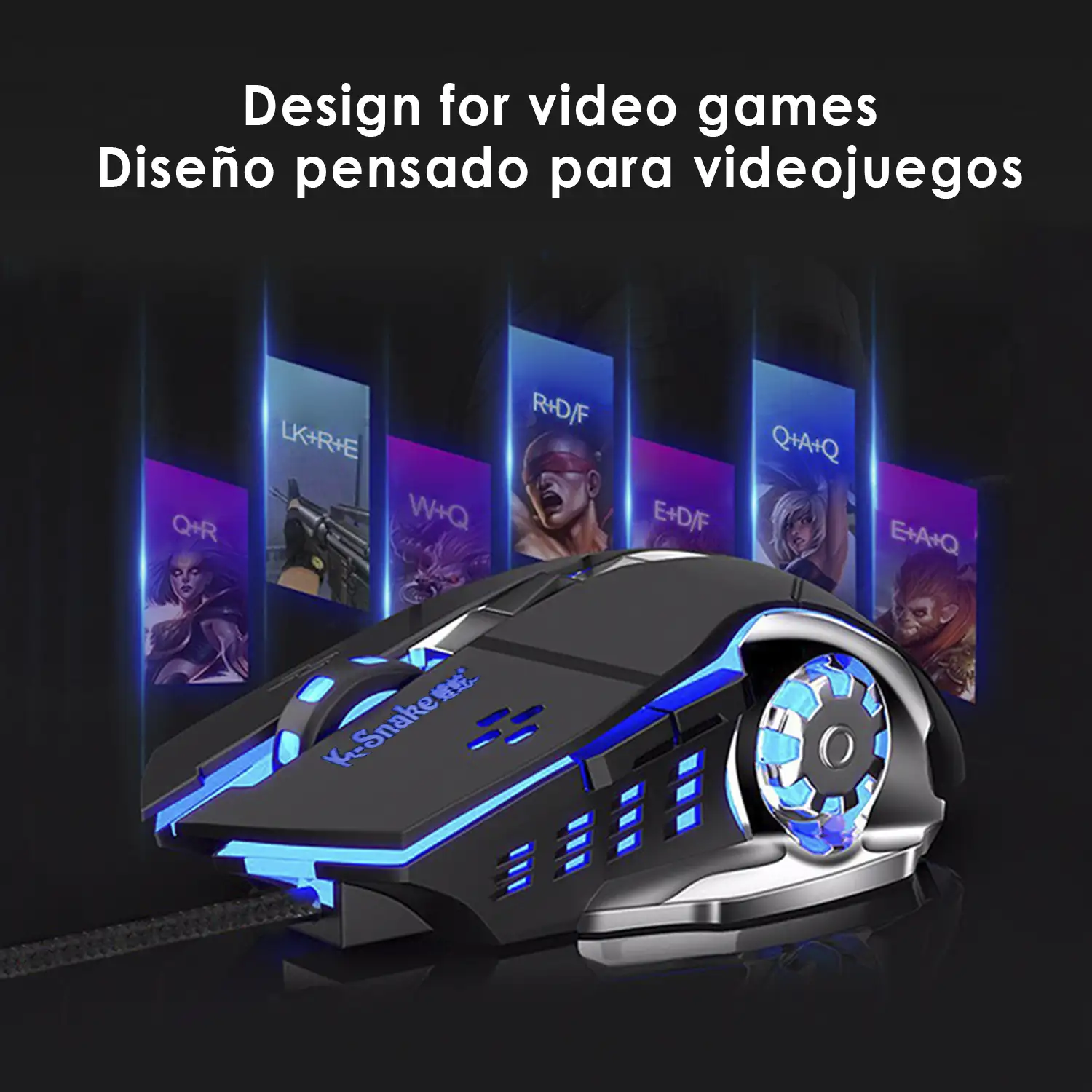 Ratón gaming Q5, hasta 3200DPI, sensor óptico. Iluminación LED.