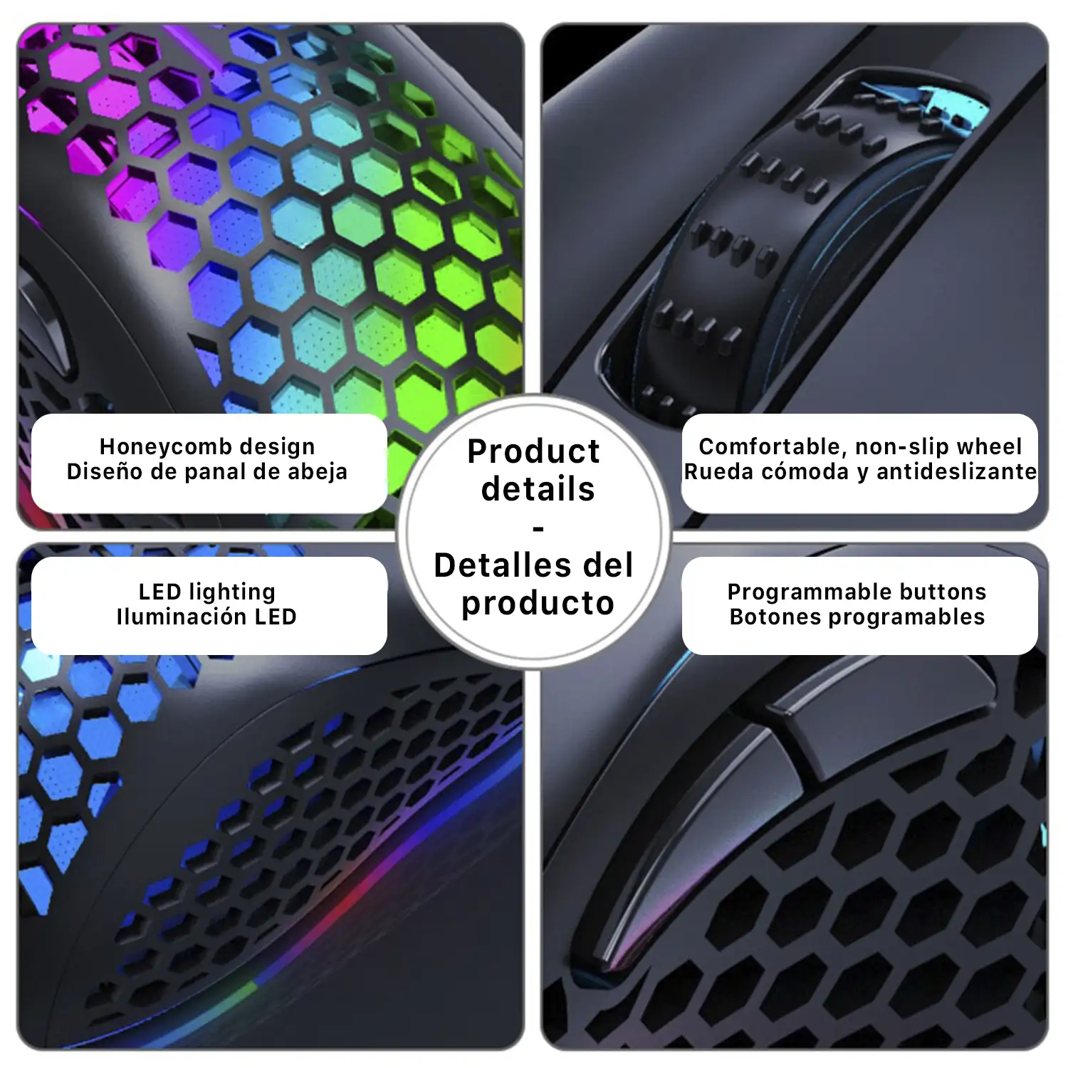 Ratón gaming M6S, hasta 3200DPI, sensor óptico, 125Hz - 4500fps. Hiper transpirable. Iluminación LED.