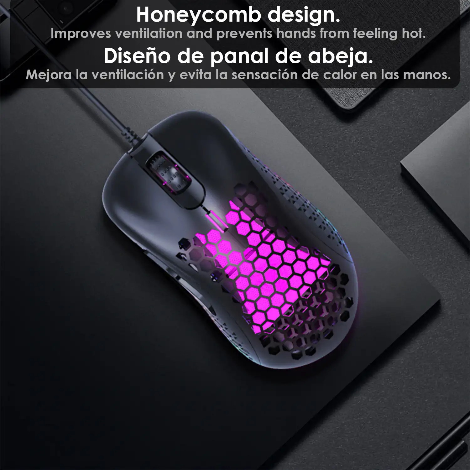 Ratón gaming M6S, hasta 3200DPI, sensor óptico, 125Hz - 4500fps. Hiper transpirable. Iluminación LED.