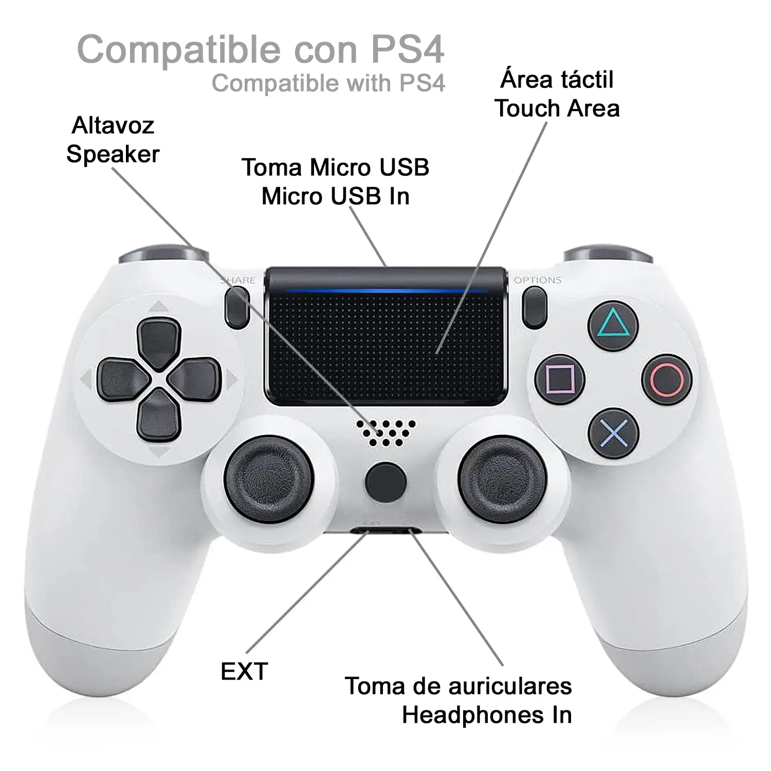 Mando inalámbrico con vibración compatible con PS4. Funciones completas.