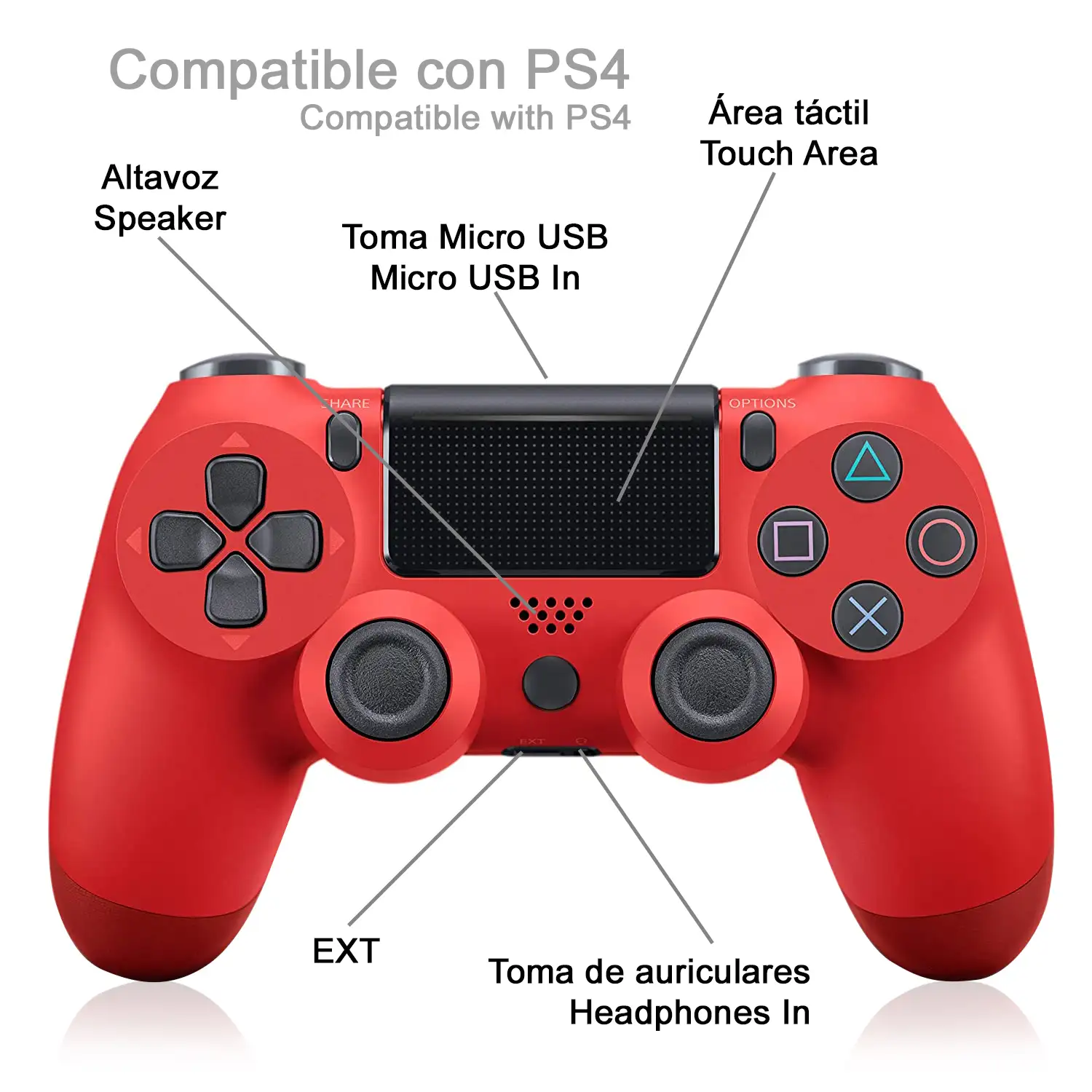 Mando inalámbrico con vibración compatible con PS4. Funciones