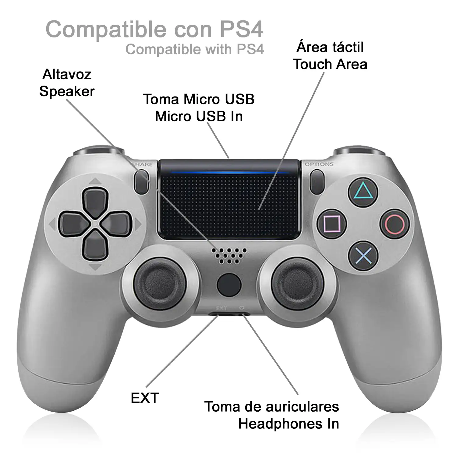 Mando inalámbrico con vibración compatible con PS4. Funciones completas.