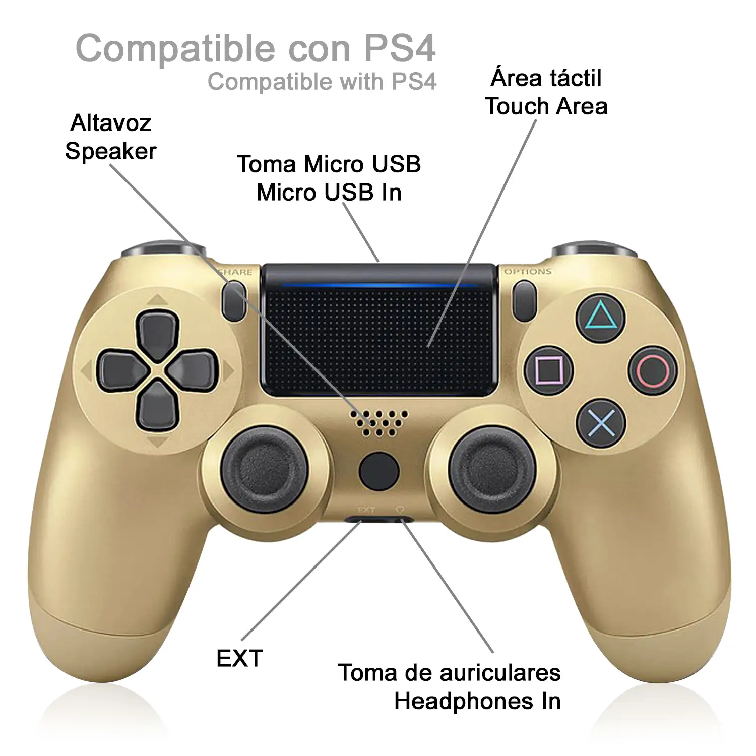 Mando inalámbrico con vibración compatible con PS4. Funciones completas.