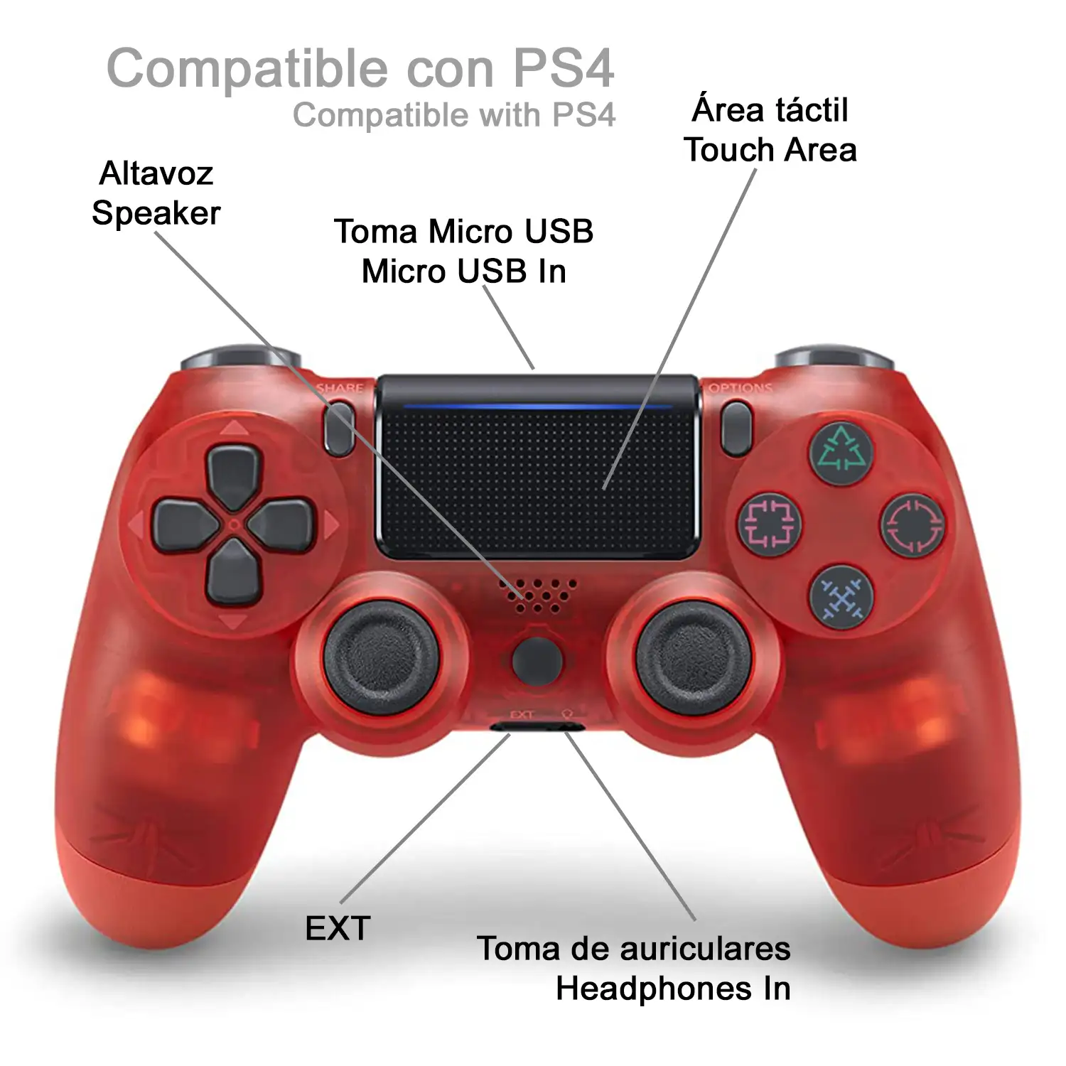 Mando inalámbrico con vibración compatible con PS4. Funciones completas.