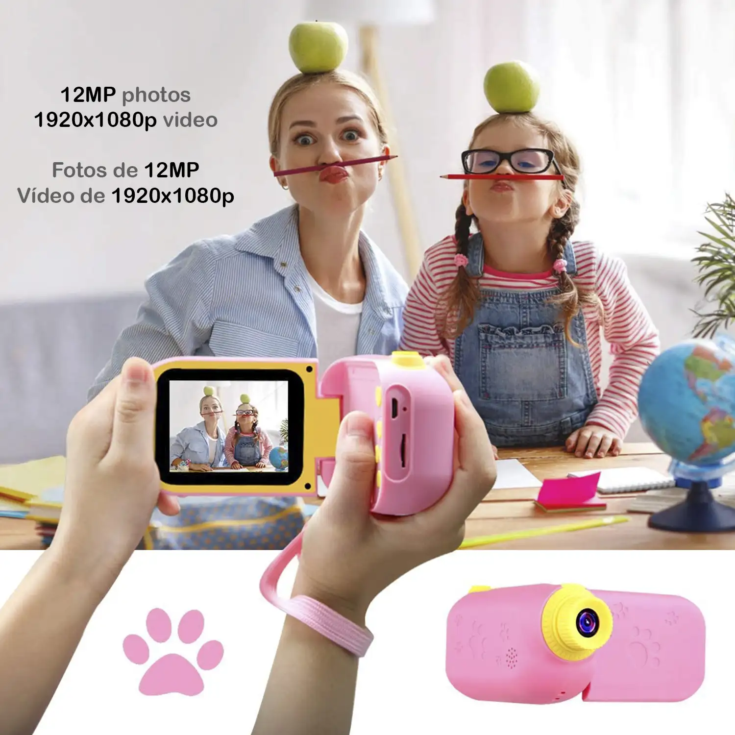 Cámara digital para niños de fotos y video con juegos. Pantalla plegable de 2,4