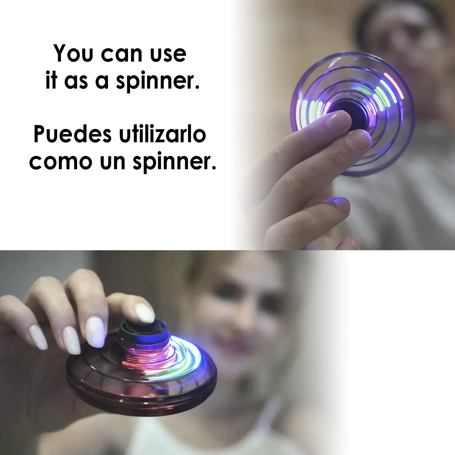 UFO Flyin Spinner. Spinner volador con función boomerang. Luces LED multicolor.