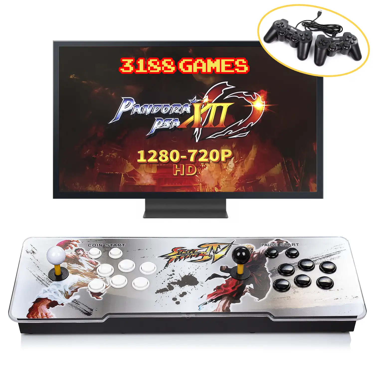 Pandoras Box 12. Consola arcade clásica, tipo máquina recreativa, con 3188  juegos clásicos instalados. Conexiones HDMI