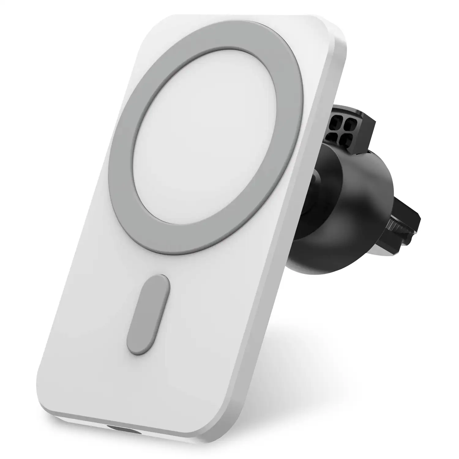 Cargador inalámbrico Qi para coche, con soporte magnético y enganche para rejilla. Compatible con Magsafe para iPhone 12 /13/14. Conexión Tipo C.