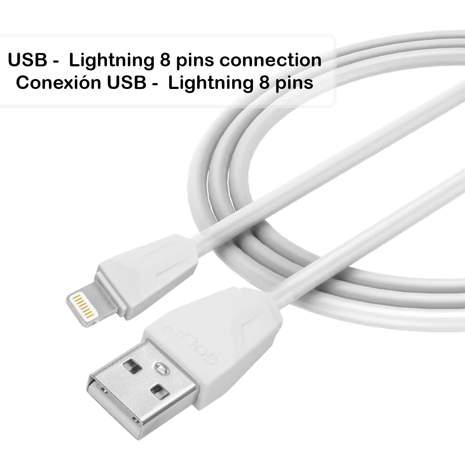 Cable de datos y carga rápida 2.4A Lightning 8 pins 1 metro.