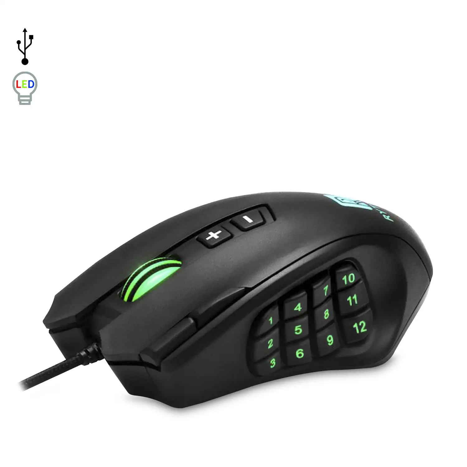 Ratón gaming R6, hasta 16.400DPI, 19 botones programables, peso ajustable. Iluminación LED RGB.